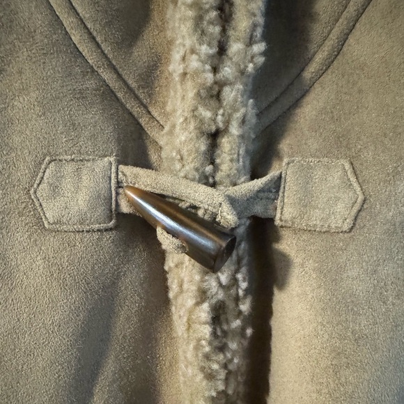 LL Bean Suede Sherpa Lined Hooded Toggle Coat VTG Boho Rancher Penny Lane Indie - Picture 10 of 15